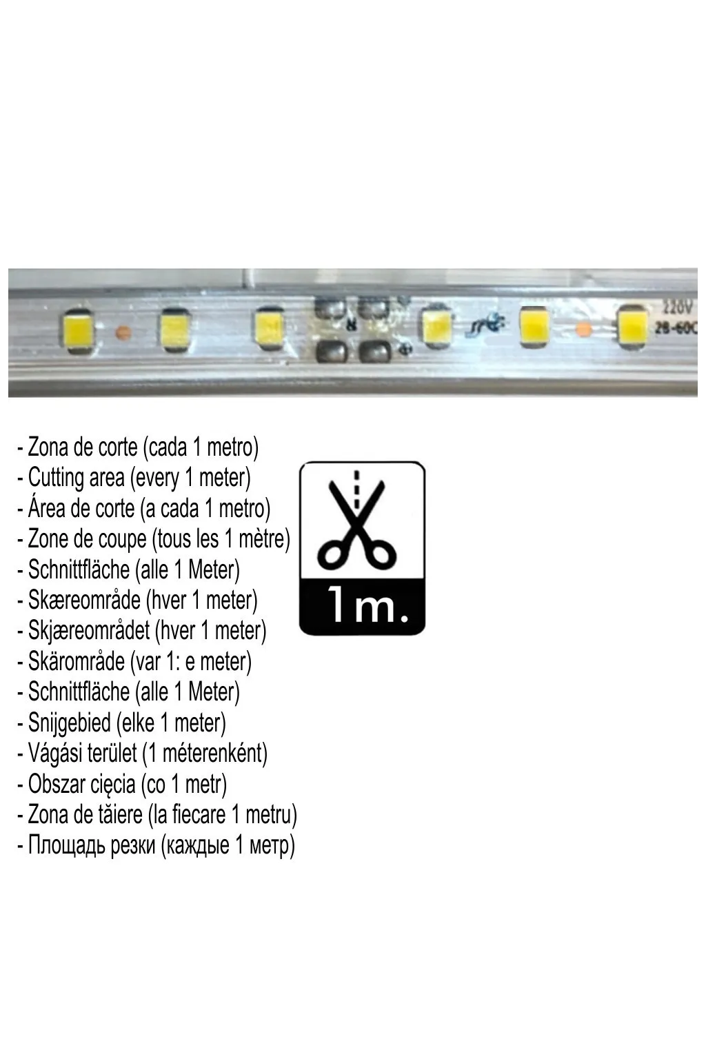 Ruban LED 10W Dimmable 220V AC SMD 2835 120 LED/m Blanc chaud IP65 - 10mm