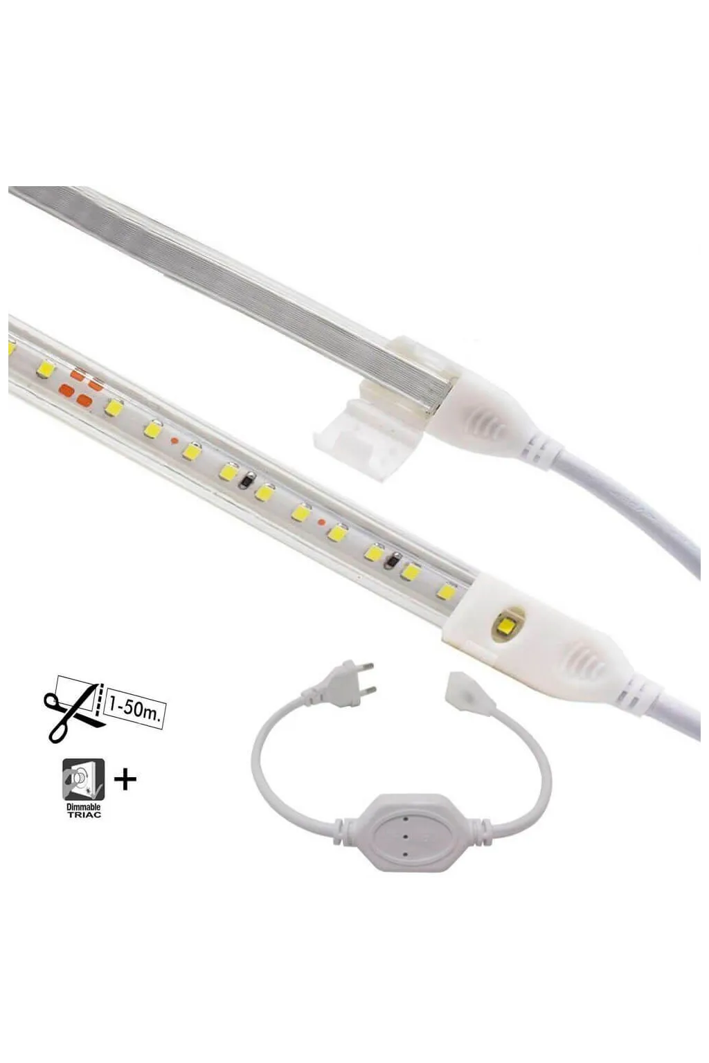 Ruban LED 10W Dimmable 220V AC SMD 2835 120 LED/m Blanc chaud IP65 - 10mm