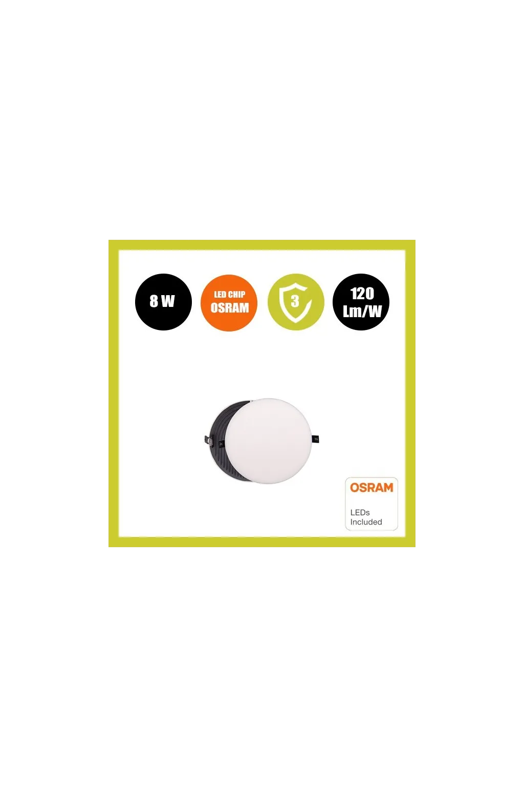 Downlight LED 8W - Frameless QUASAR - OSRAM CHIP DURIS E 2835 - CCT
