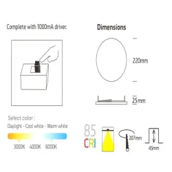 Downlight LED 24W - Frameless QUASAR - OSRAM CHIP DURIS E 2835 - CCT