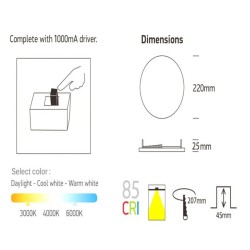 Downlight LED 24W - Frameless QUASAR - OSRAM CHIP DURIS E 2835 - CCT
