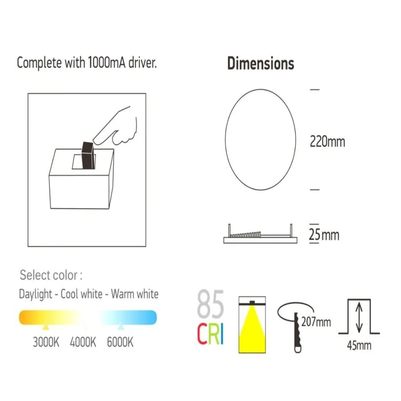 Downlight LED 24W - Frameless QUASAR - OSRAM CHIP DURIS E 2835 - CCT