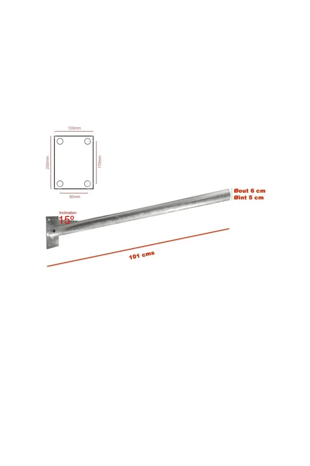 Support de Lampadaire - Acier Galvanisé - 1m.