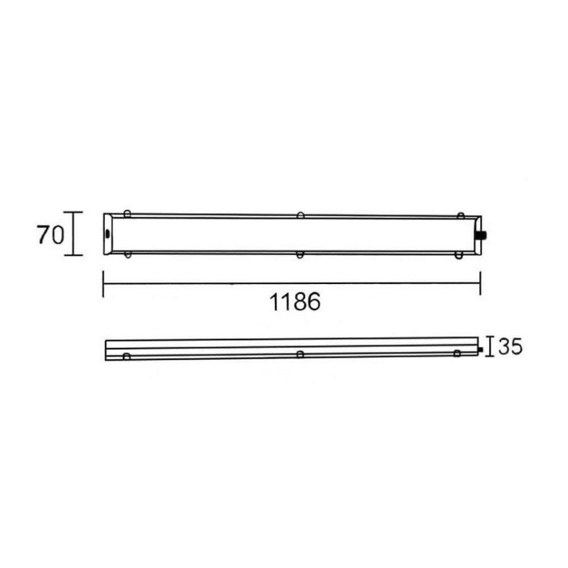 Dimensional drawing LED batten ARTISTIC 40W: 1186mm long, 70mm wide and 35mm tall