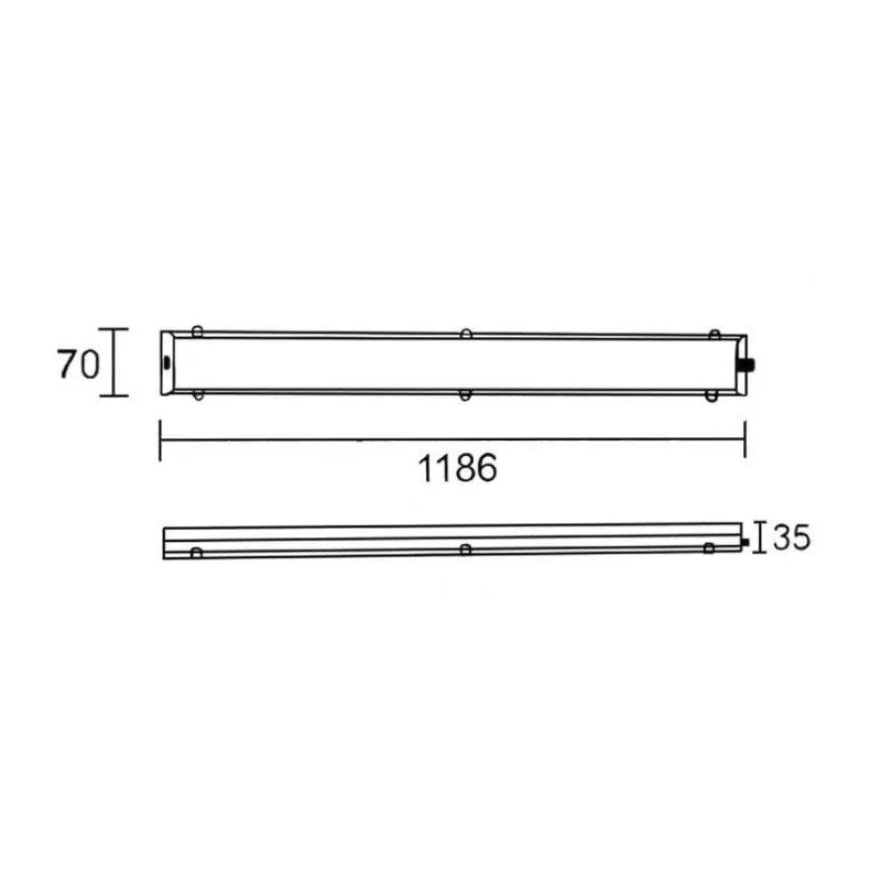Dimensional drawing LED batten ARTISTIC 40W: 1186mm long, 70mm wide and 35mm tall