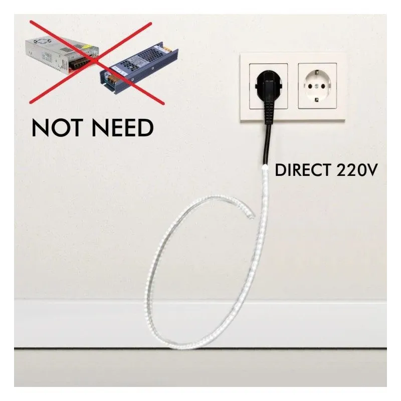 Tira LED 220V | 120xLED/m | 20m | SMD2835 | 1540Lm/M | 14W/M | IP67 | Corte cada 10cm