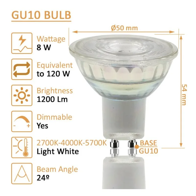 Dicroica LED GU10 8W ALTA LUMINOSIDAD - Cristal - 24º - NO FLICK - DIMABLE - CRI 98