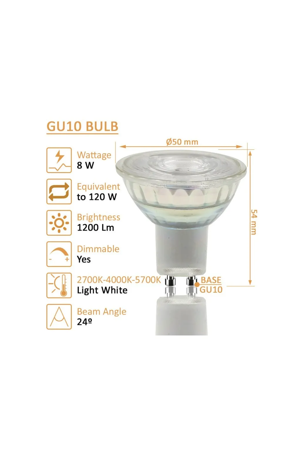 Dicroica LED GU10 8W ALTA LUMINOSIDAD - Cristal - 24º - NO FLICK - DIMABLE - CRI 98