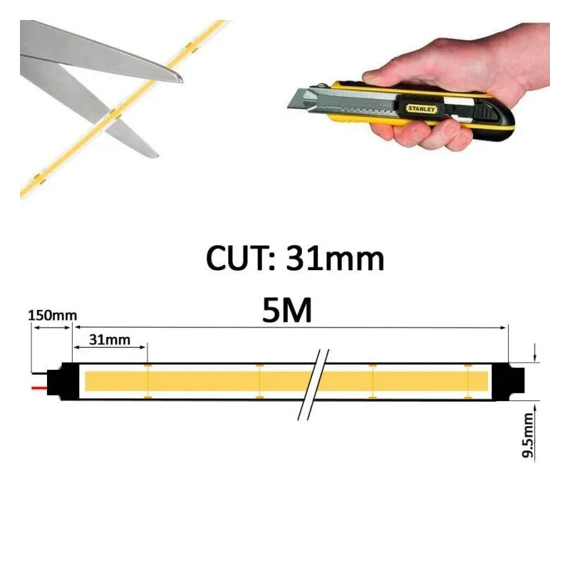 Tira LED COB 24V | 512 LED/M | 5m | FLIP CHIP | 1650Lm |15W/M | CRI90 | IP20