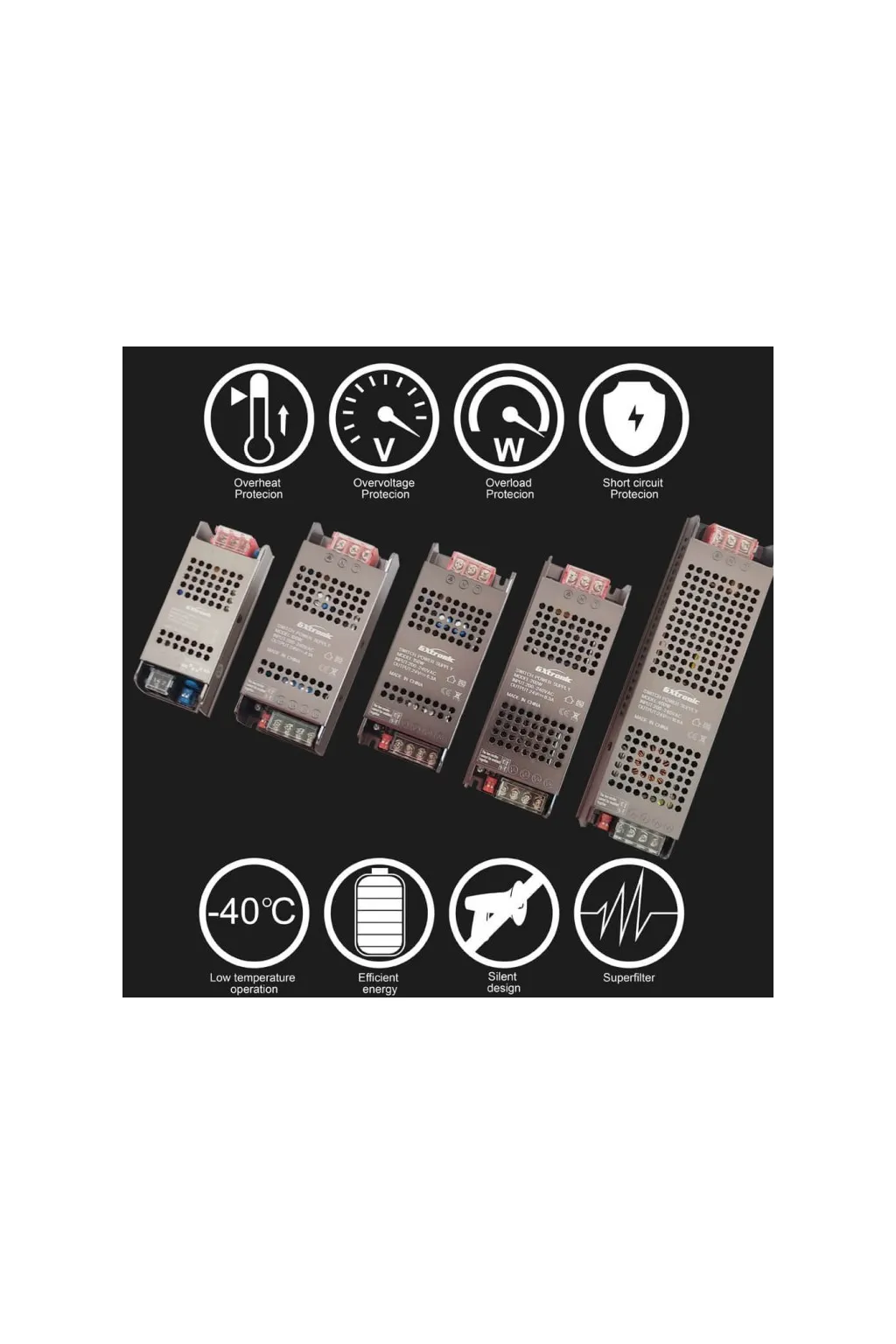Fuente Alimentación 24V 400W 16.6A Aluminio IP20 - GXTronic