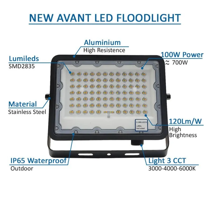 Foco Proyector LED 100W NEW AVANT BLACK - CCT COLOR SELECCIONABLE