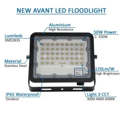 Foco Proyector LED 50W NEW AVANT BLACK - CCT COLOR SELECCIONABLE