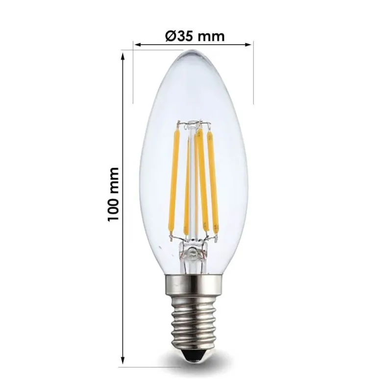 Bombilla LED Filamento Vela 4W E14 C35