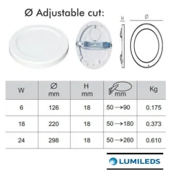 Downlight + Plafón LED - Circular- MOSS BLANCO LUMILEDS - 18W AJUSTABLE - CCT Color Seleccionable