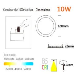 SLIM LED Plate 10W Stainless Steel - CCT - Osram Chip Duris E 2835