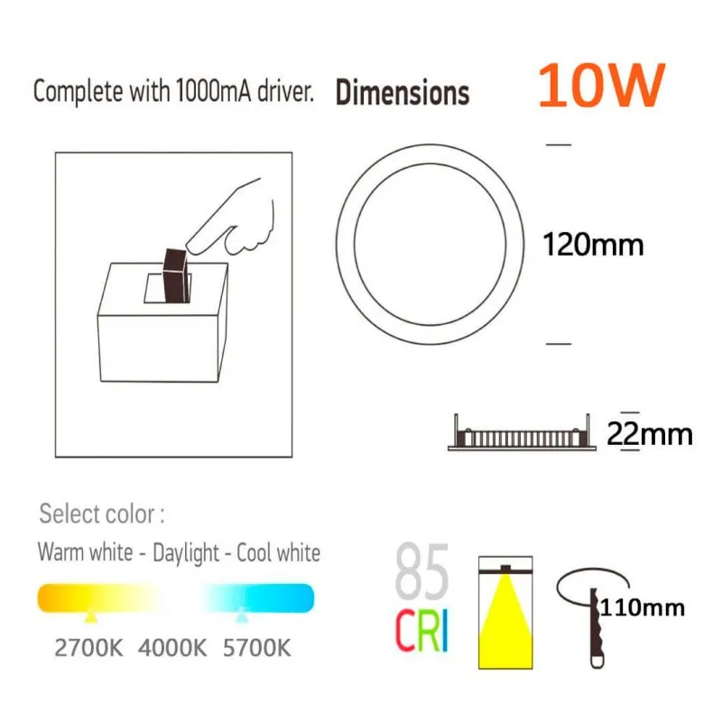 Placa Slim LED Circular 10W Acero Inox - CCT - OSRAM CHIP DURIS E 2835