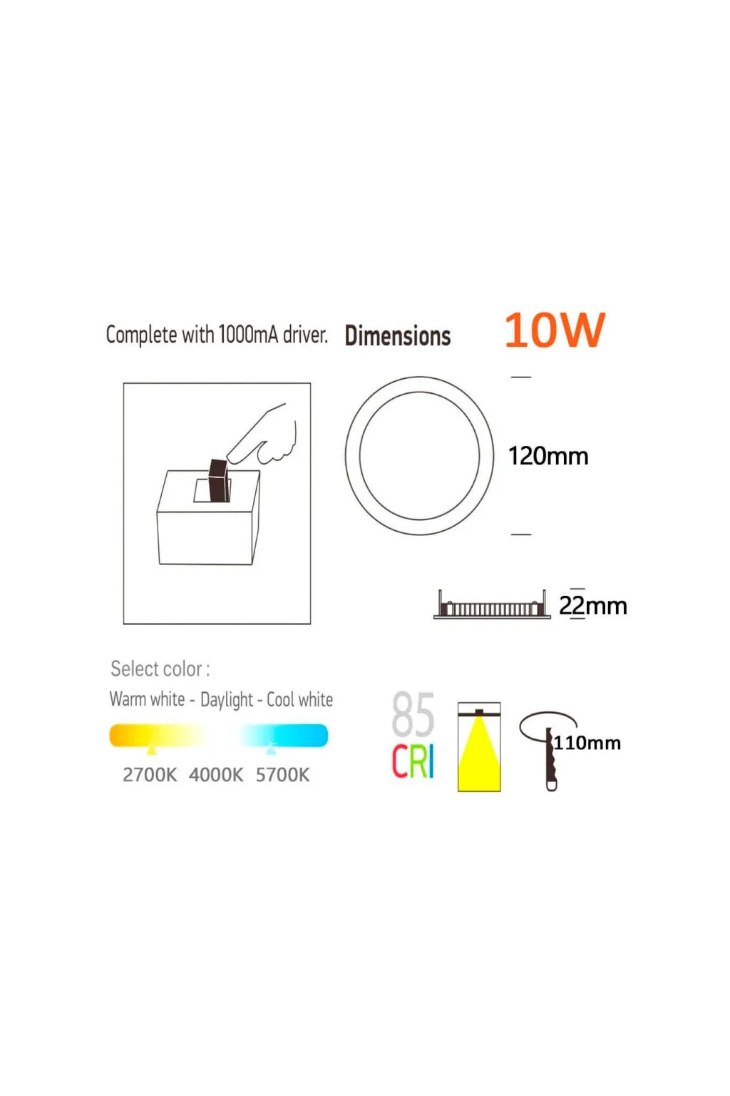 SLIM LED Plate 10W Stainless Steel - CCT - Osram Chip Duris E 2835