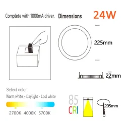 24W circular SLIM LED plate stainless steel - CCT - Osram Chip Duris E 2835