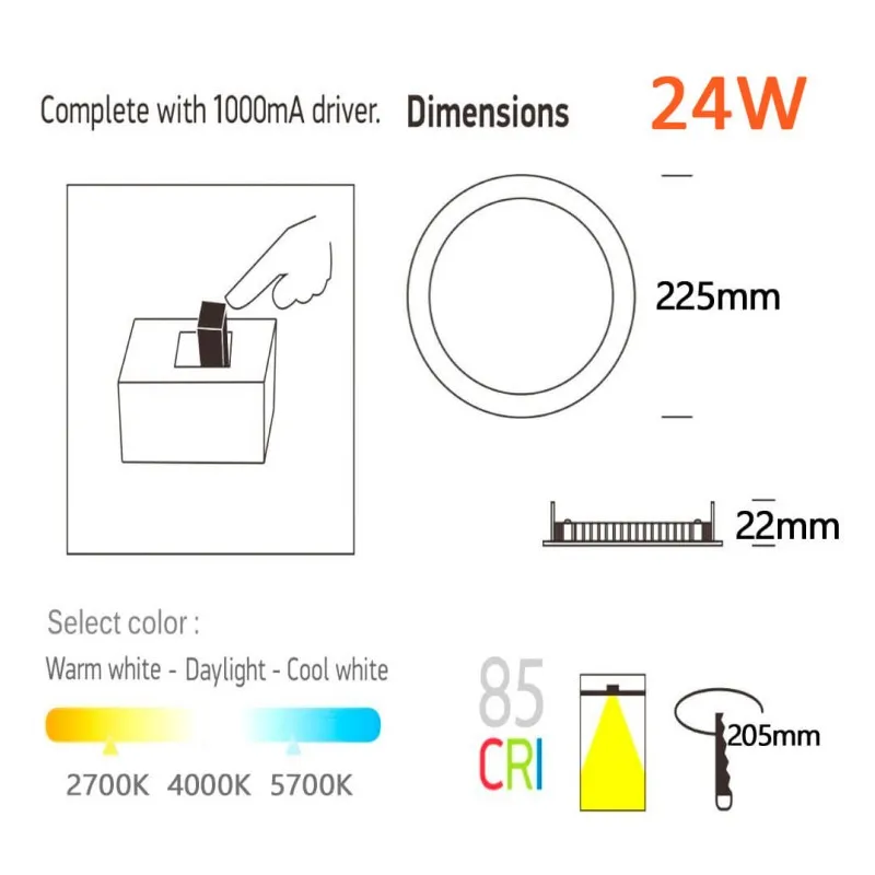 Placa Slim LED Circular 24W Acero Inox - CCT - OSRAM CHIP DURIS E 2835