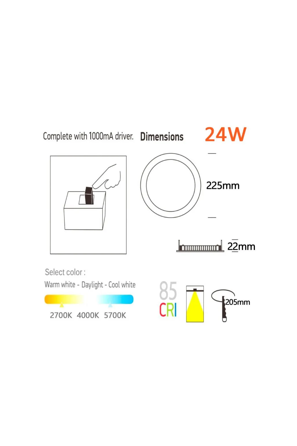 24W circular SLIM LED plate stainless steel - CCT - Osram Chip Duris E 2835
