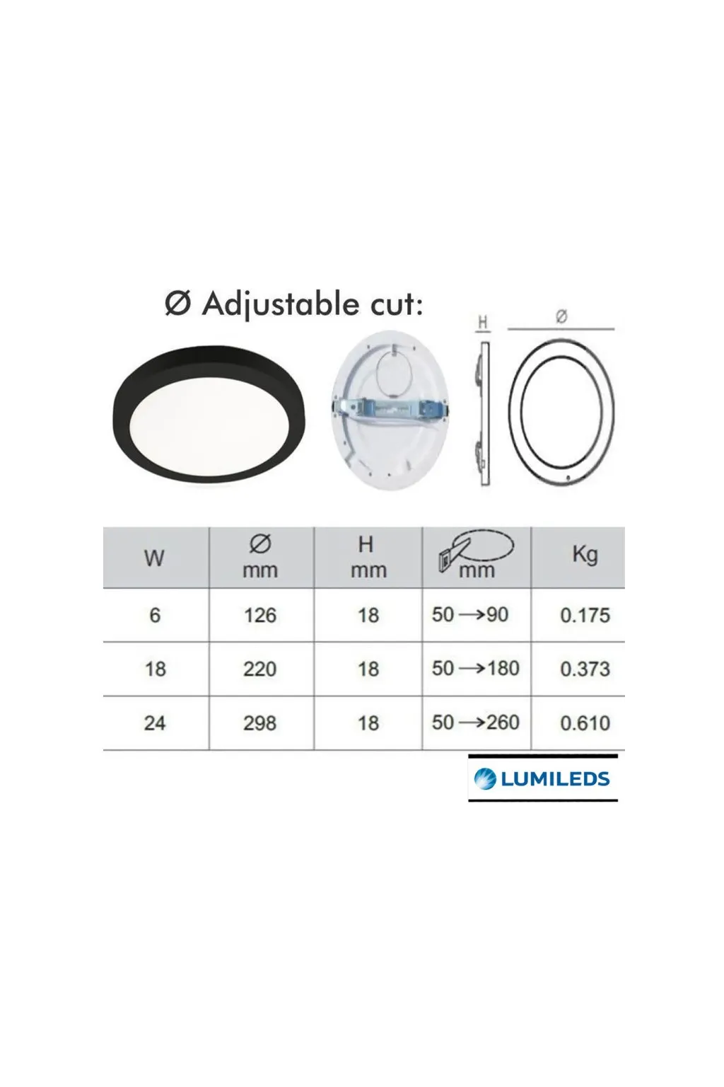 Downlight + Plafón LED - Circular- MOSS NEGRO LUMILEDS - 18W AJUSTABLE - CCT Color Seleccionable