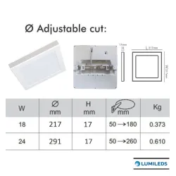 Downlight + Plafón LED - Cuadrado- MOSS BLANCO LUMILEDS - 18W AJUSTABLE - CCT Color Seleccionable
