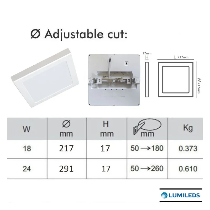 Downlight + Plafón LED - Cuadrado- MOSS BLANCO LUMILEDS - 18W AJUSTABLE - CCT Color Seleccionable