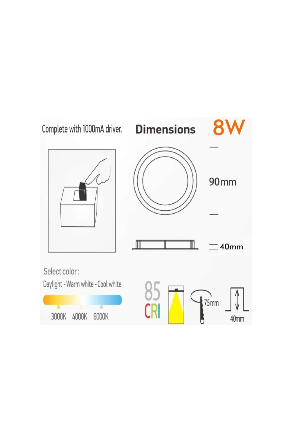 8W circular downlight - Osram Chip Duris E 2835 - CCT - UGR17