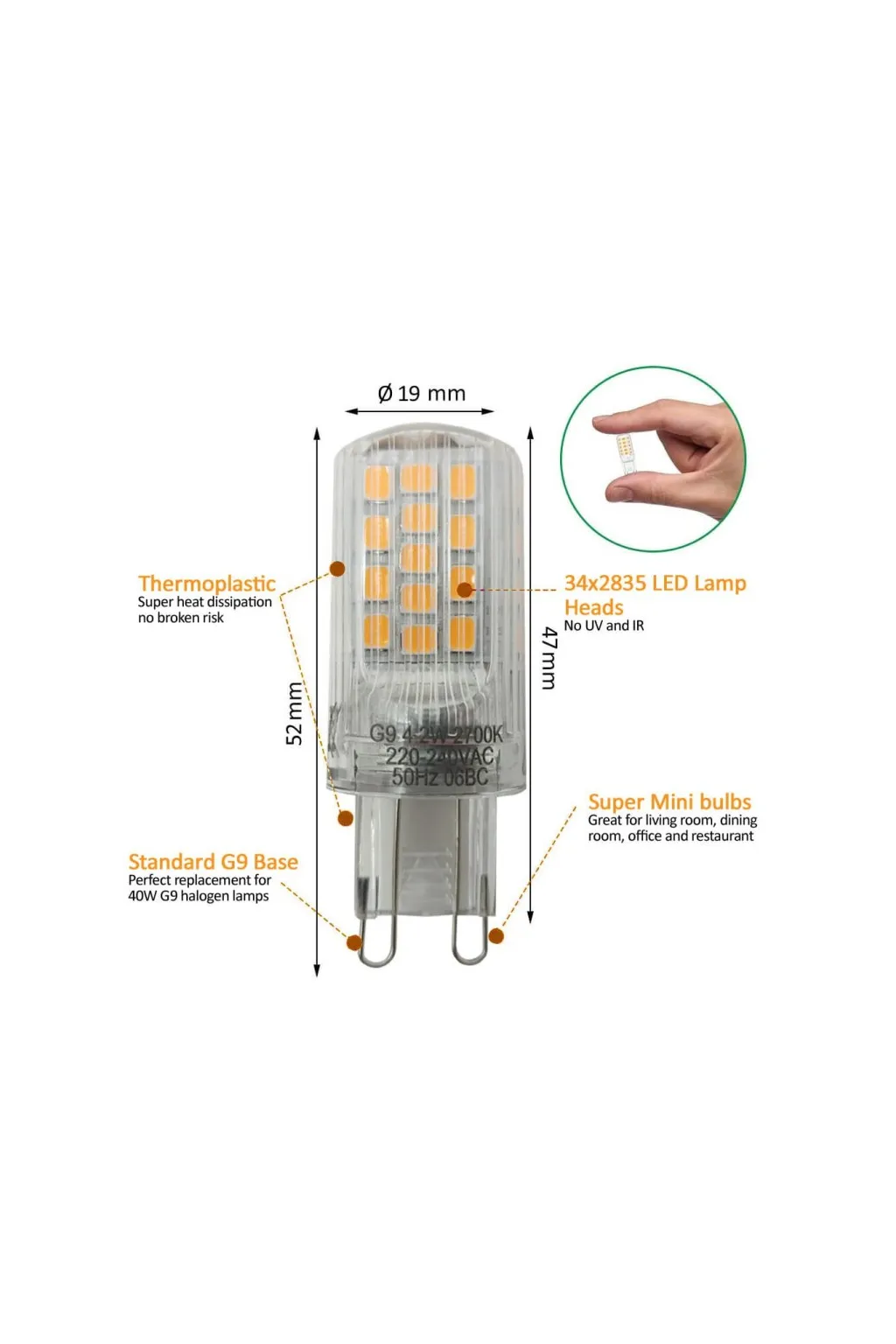 G9 LED Bulb 4.2W Chip Lumileds