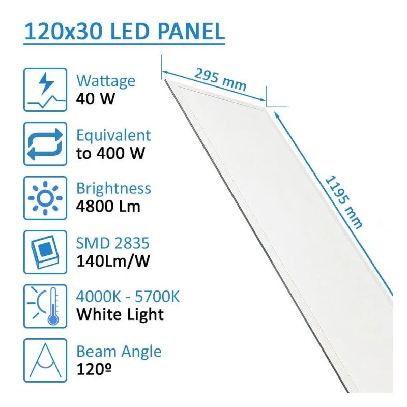 Pack 6 Painéis LED 120x30 40W Driver Philips | Ibérica