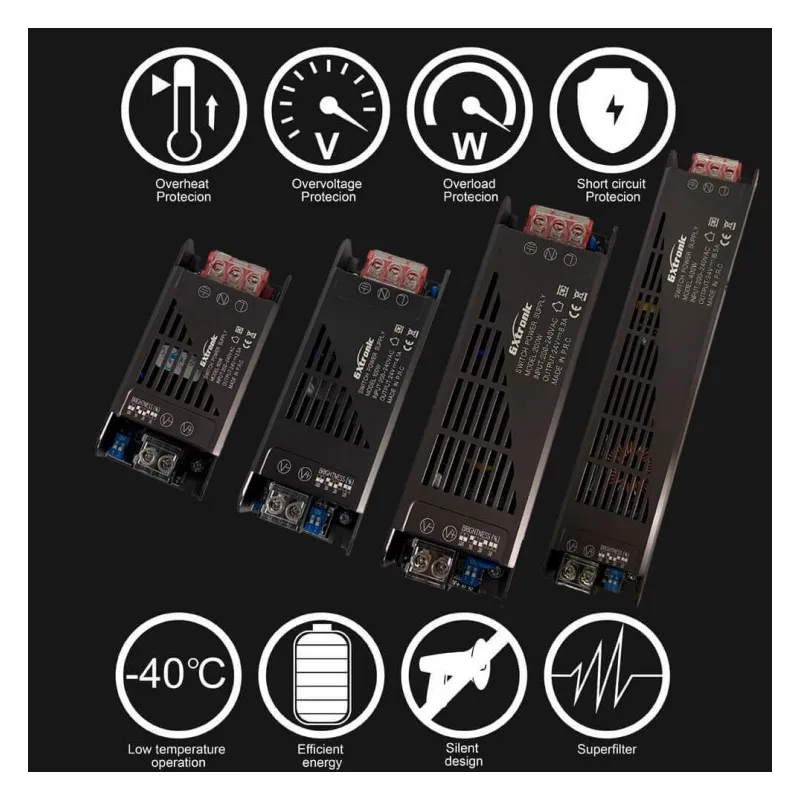 24V 100W power supply 4.1A aluminum IP20 - Gxtronic