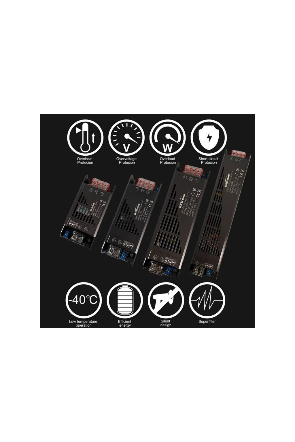 Fuente Alimentación 24V 60W 2.5A - Aluminio IP20 - GXtronic