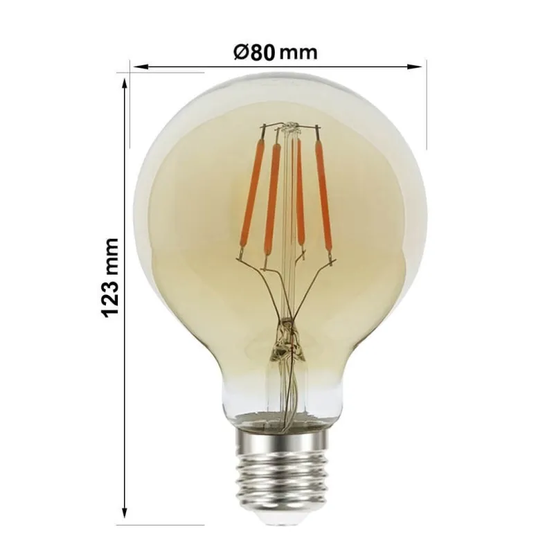 LED Light Bulb Vintage Filament 6W E27 G80 Gold - Dimable