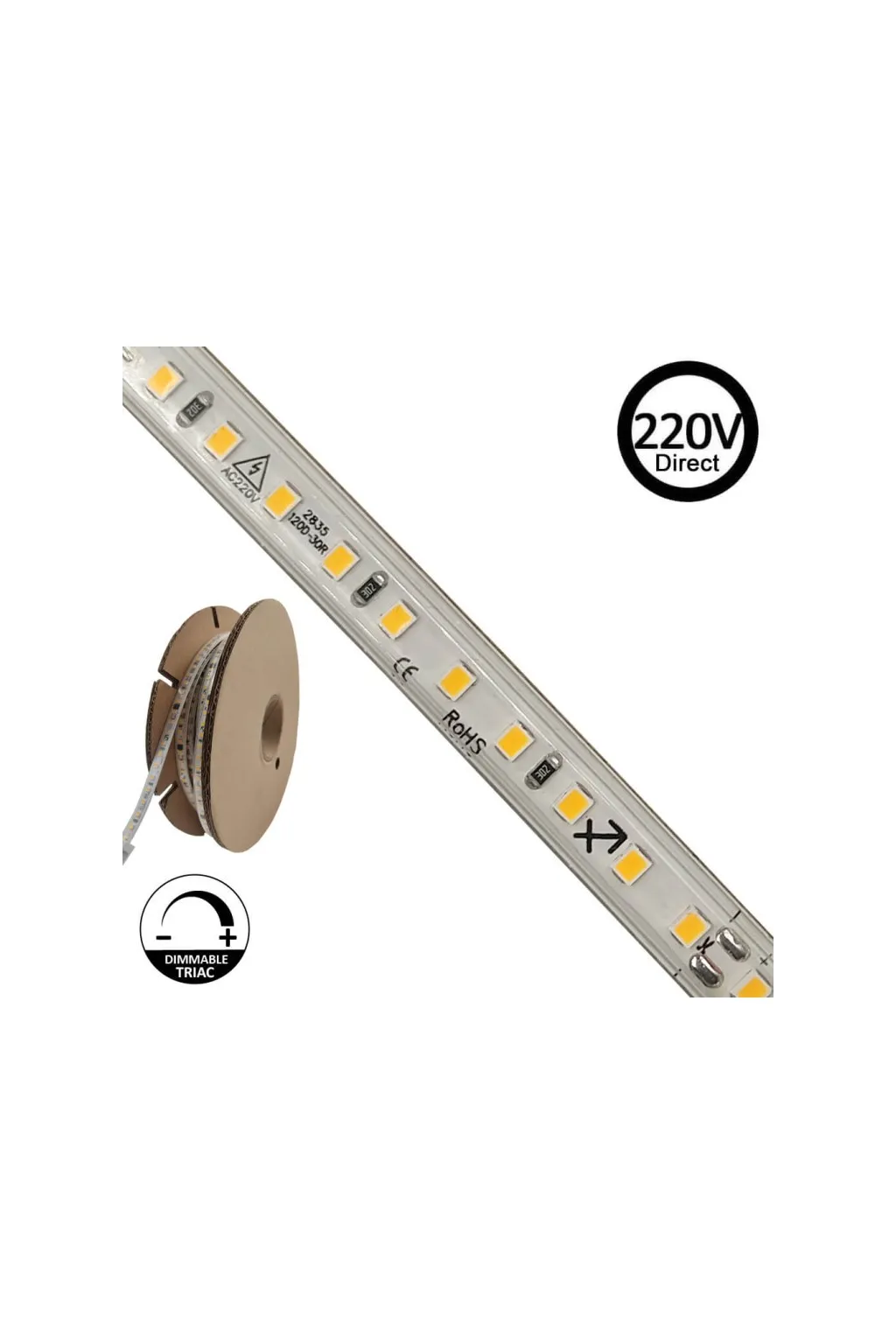 STRAP LED 220V | 120xLED / M | 20m | SMD2835 | 1540lm / m | 14W / m | IP67 cut every 10cm