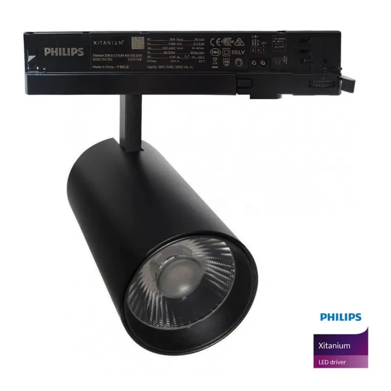 Foco LED 40W - 34W NEW MAYA Negro Carril Monofásico - CRI+92 - UGR13 -HIGH LUMEN 140Lm/W
