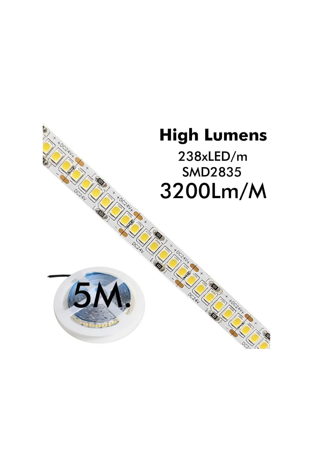 24V LED strip | 238XLED / M | 5m | SMD2835 | 3200lm | 20w / m | Ip20