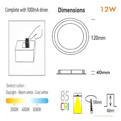 Downlight LED 12W Circular - OSRAM CHIP DURIS E 2835 - CCT - UGR19