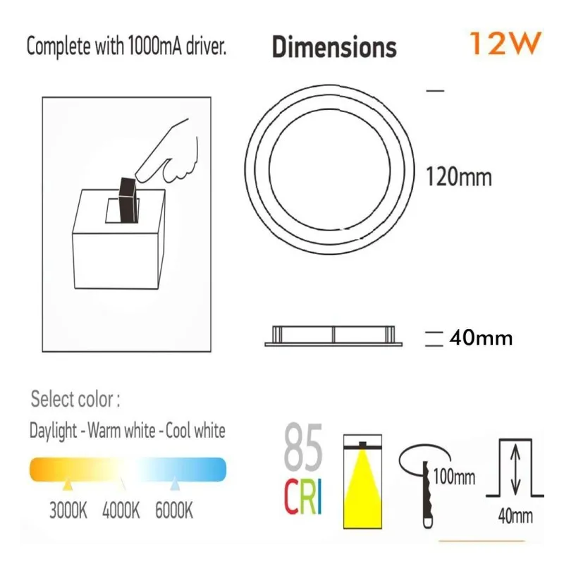 Downlight LED 12W Circular - OSRAM CHIP DURIS E 2835 - CCT - UGR19
