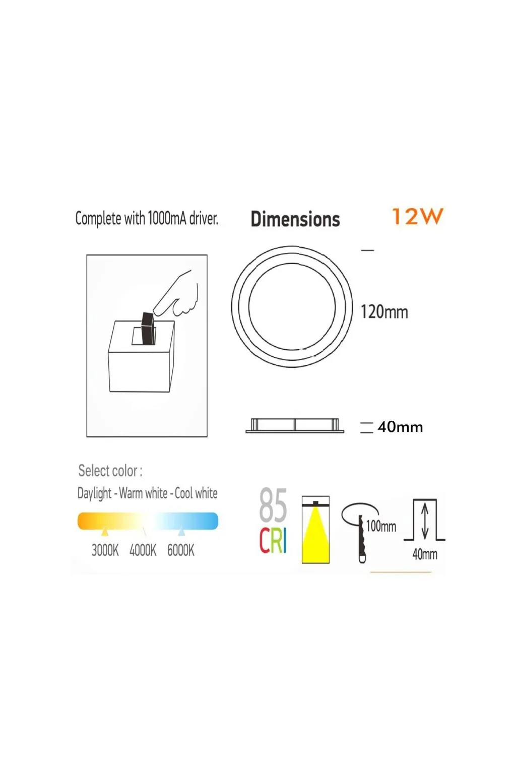 Downlight LED 12W Circular - Osram Chip Duris E 2835 - CCT - UGR19