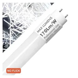 Tubo LED T8 20W cristal 120cm PRO MAX LUMENS 170Lm/W SMD2835 sin parpadeo uso profesional