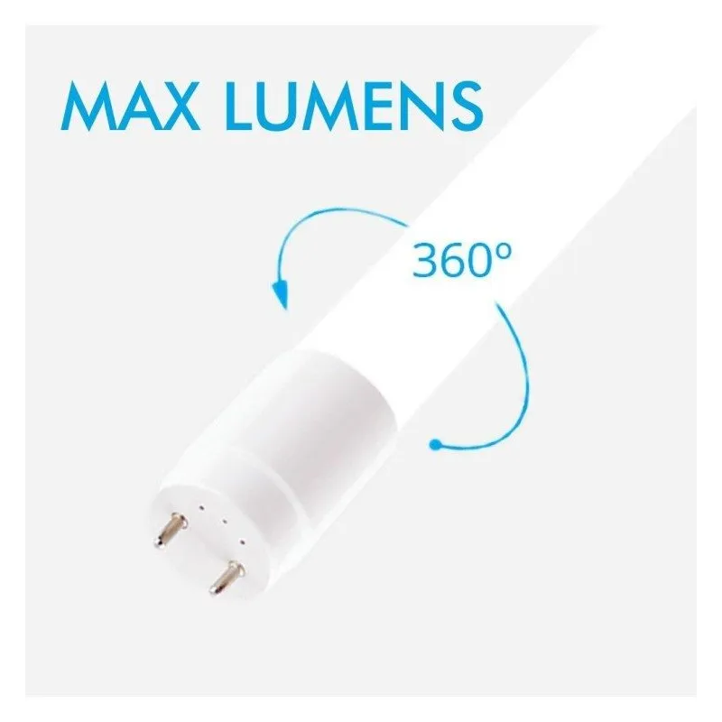 T8 LED tube MAX LUMENS with 360° beam angle for uniform omnidirectional illumination