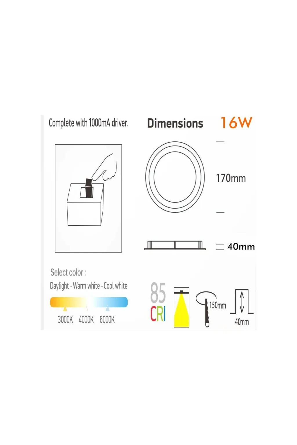 16W circular LED downlight - Osram Chip Duris E 2835 - CCT - UGR19