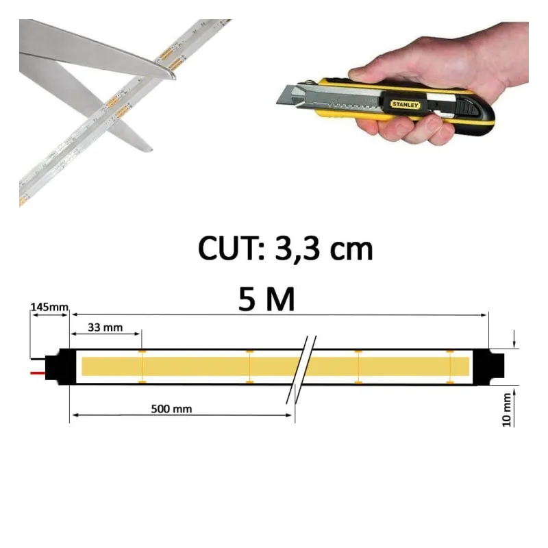 Tira LED 24V RGB COB 6W/m Rollo 5m IP20