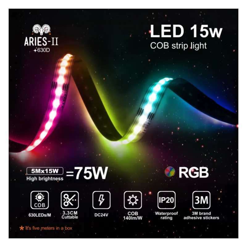 Tira LED 24V RGB COB 6W/m Rollo 5m IP20
