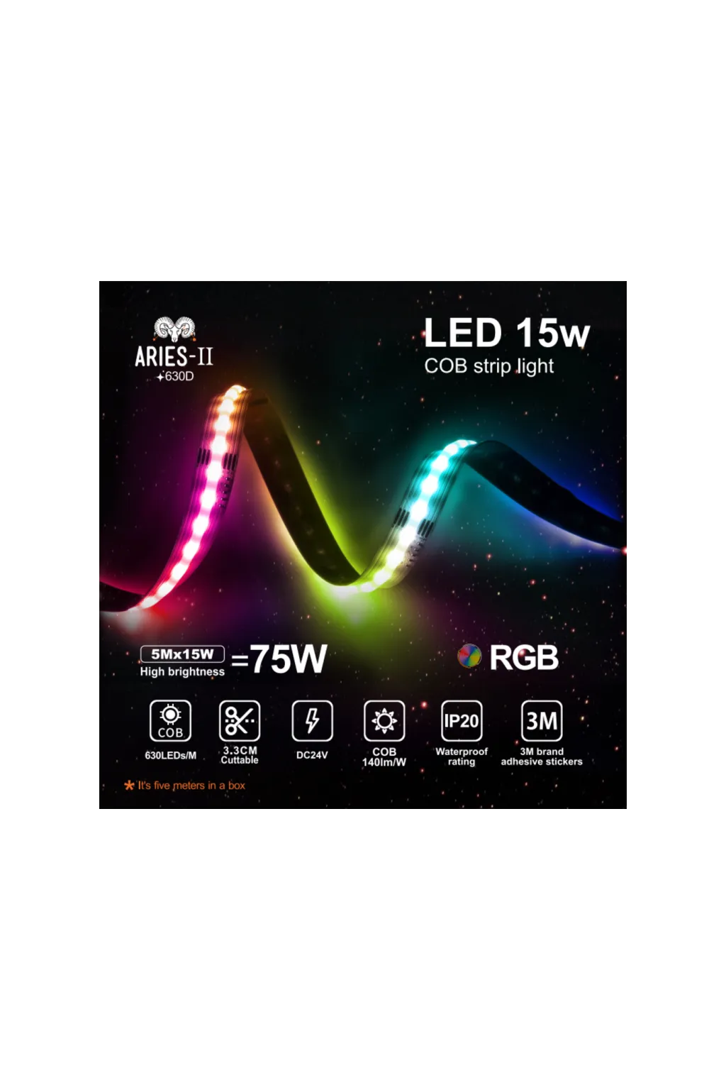 Tira LED 24V RGB COB 6W/m Rollo 5m IP20