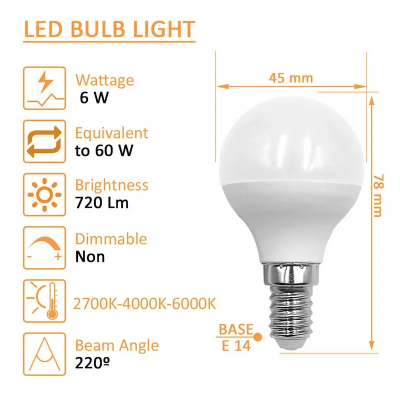 Acheter Ampoule LED 6W E14 G45 220ºpour Lampes - OSRAM Chip