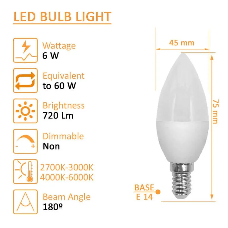 Buy LED bulb Candle 6W E14 C37 180º - Osram Chip Duris E 2835