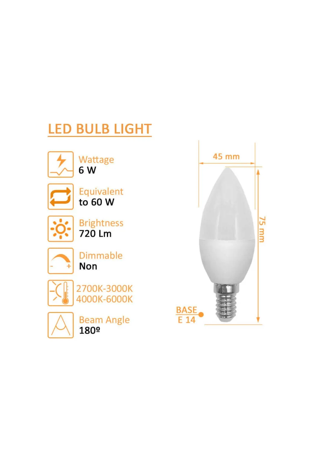 Buy LED bulb Candle 6W E14 C37 180º - Osram Chip Duris E 2835