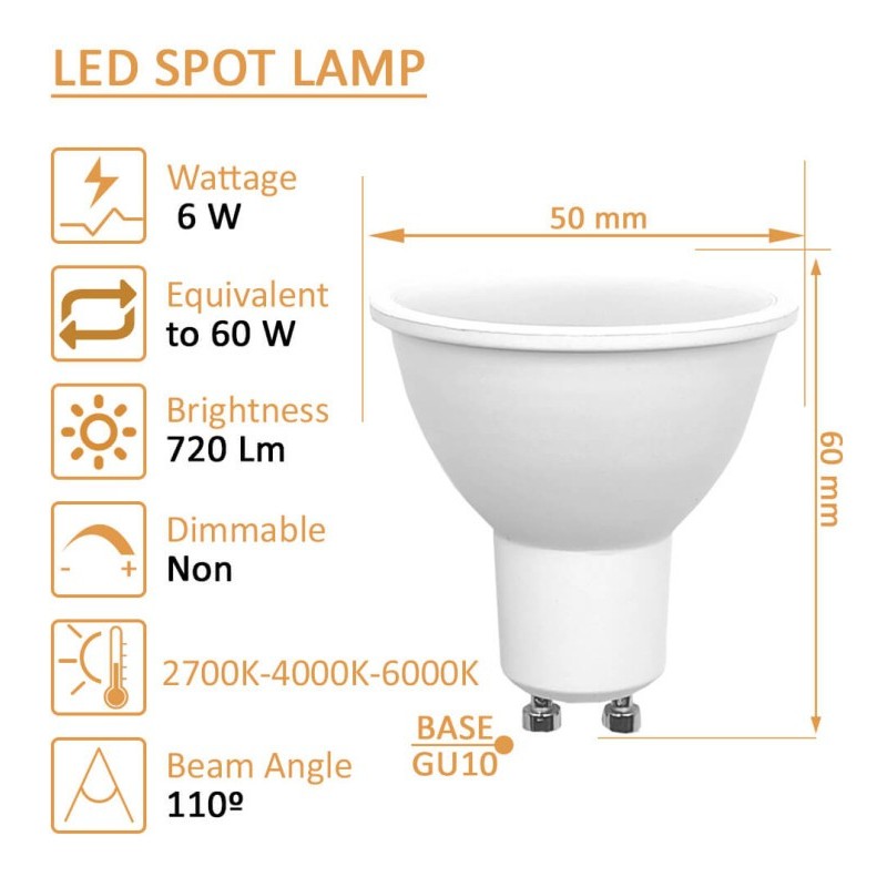 Buy Dichroica LED 6W 100 ° GU10 - Osram Chip Duris E 2835