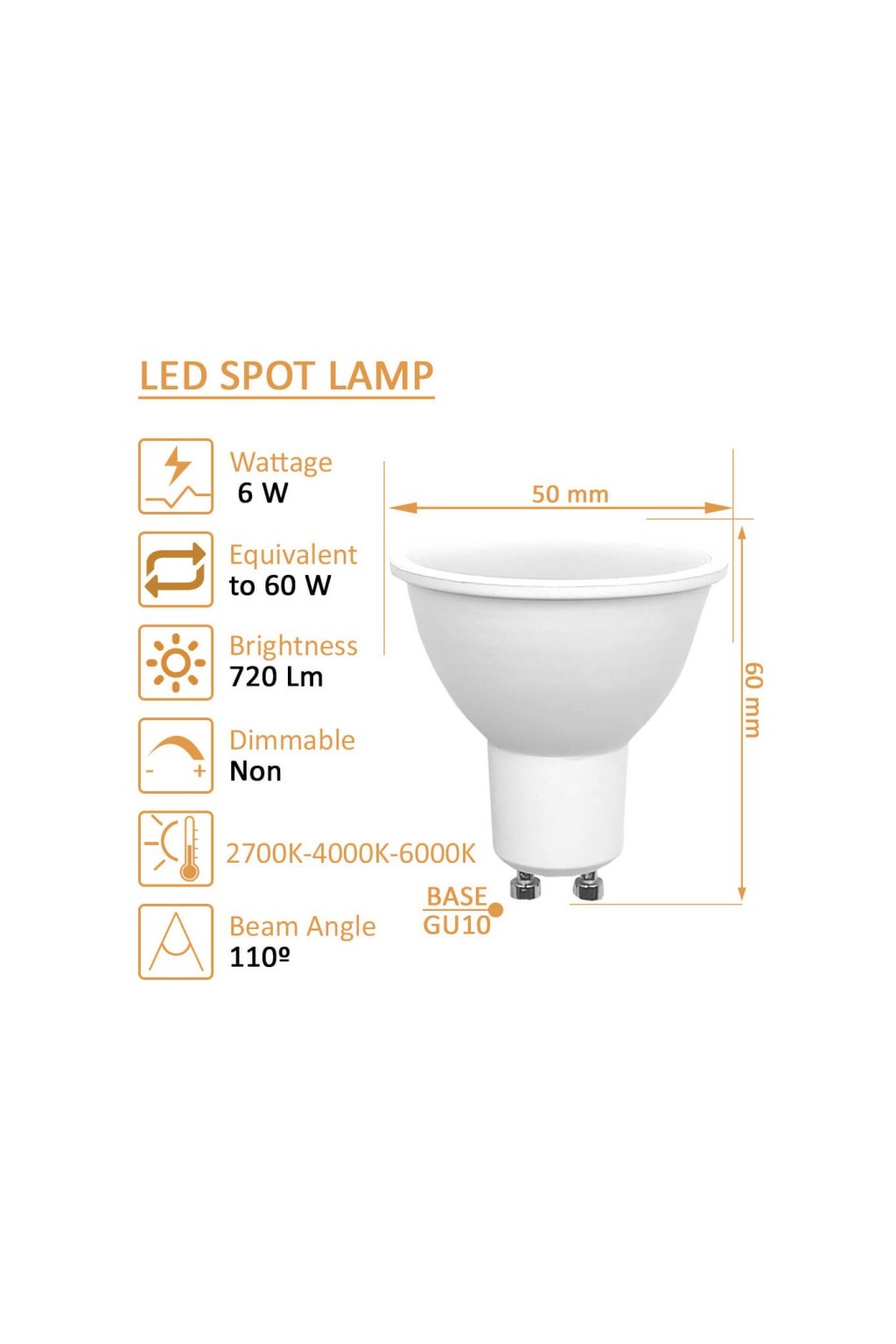 Buy Dichroica LED 6W 100 ° GU10 - Osram Chip Duris E 2835